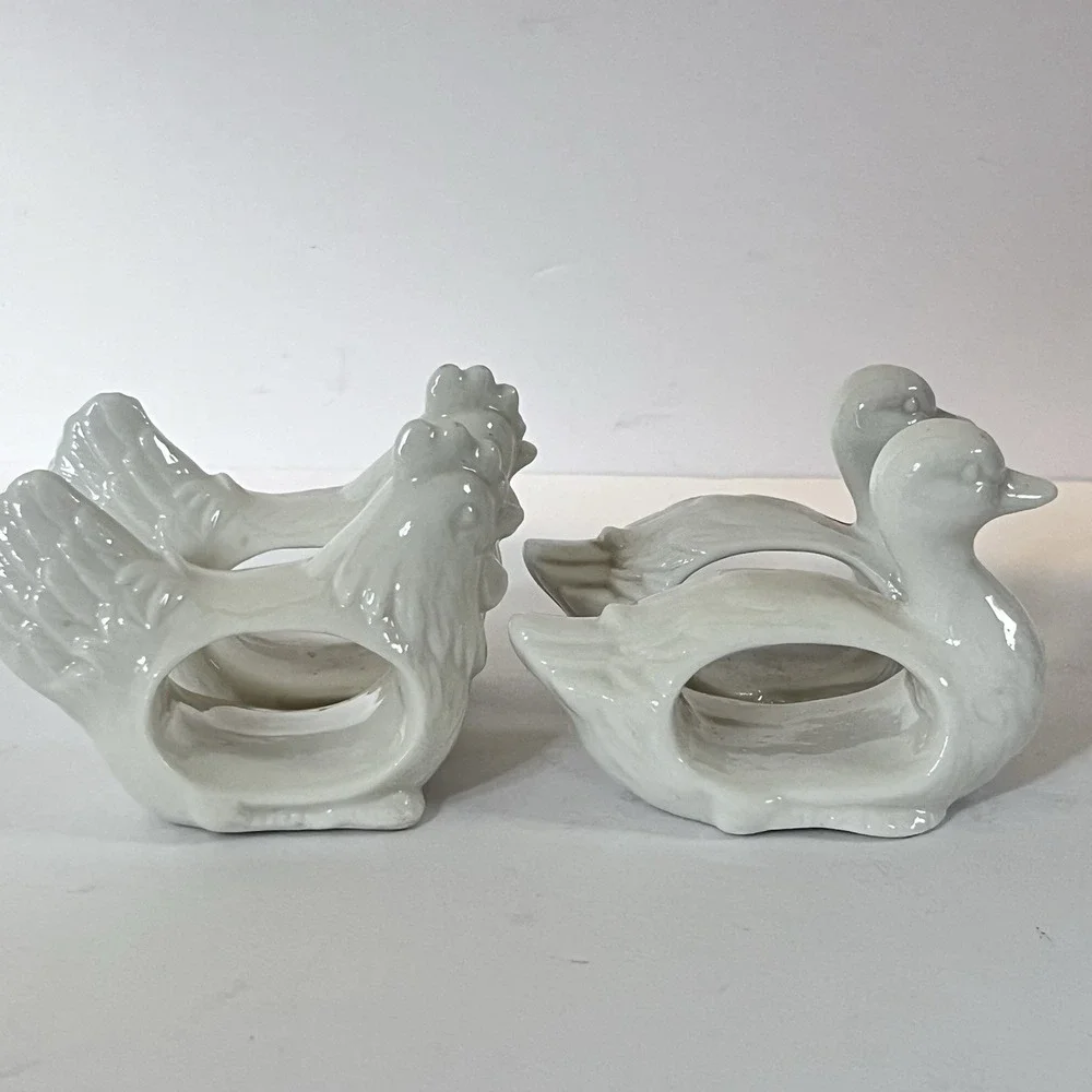 4 Vintage Shafford Porcelain‎ Napkin Ring Holders Duck Chicken Cottage Country
